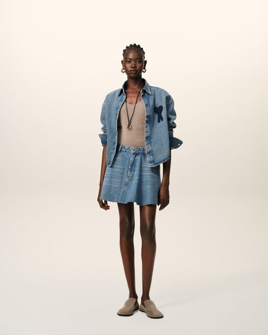 Blue Cotton Ami de Coeur Cropped Shirt