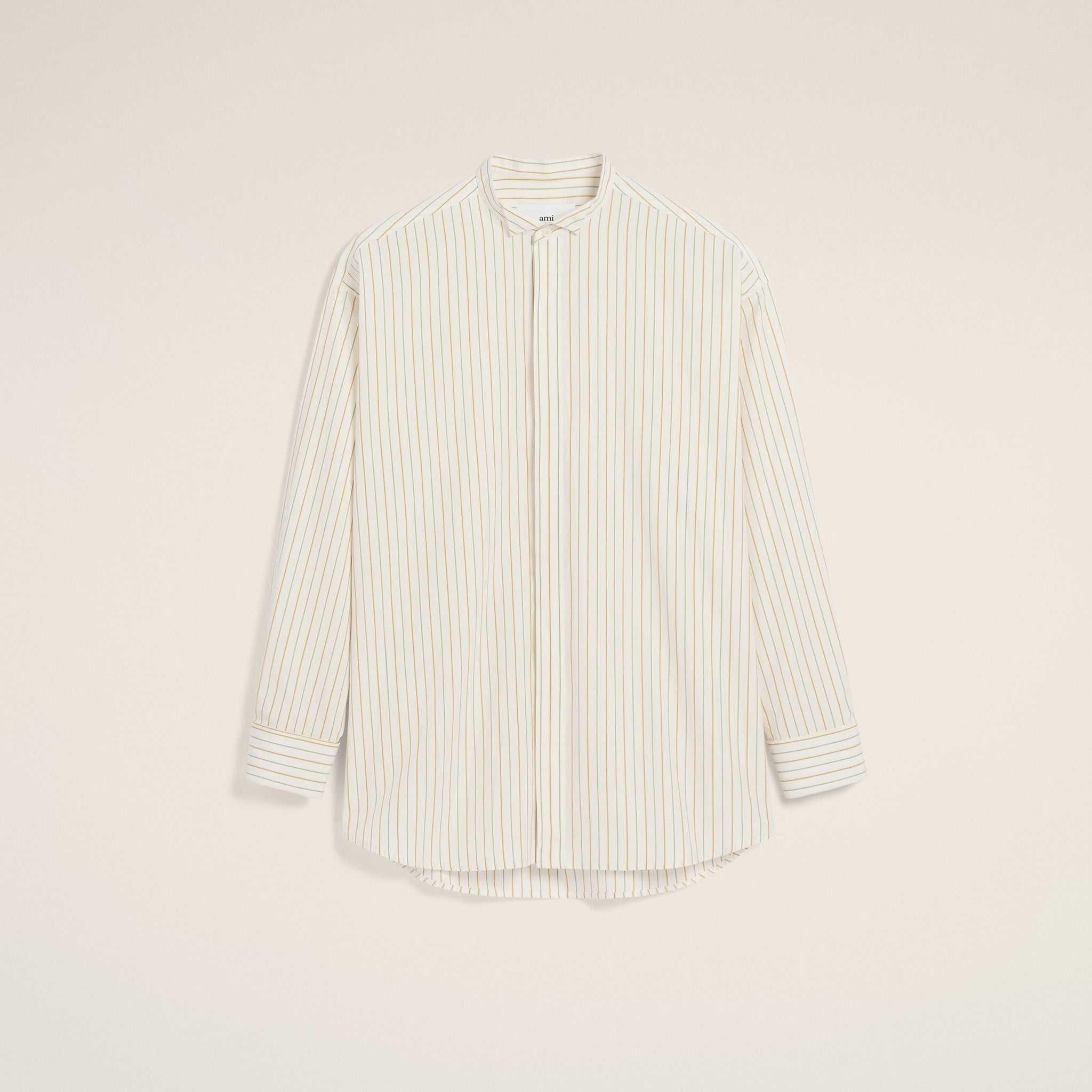 White And Khaki Cotton Wingtip Collar Oversized Shirt