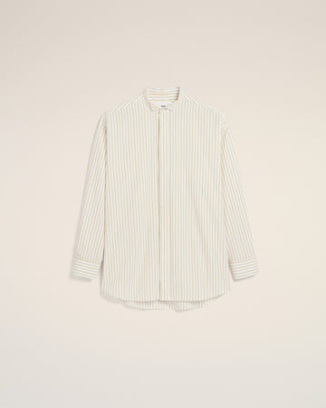 White And Khaki Cotton Wingtip Collar Oversized Shirt