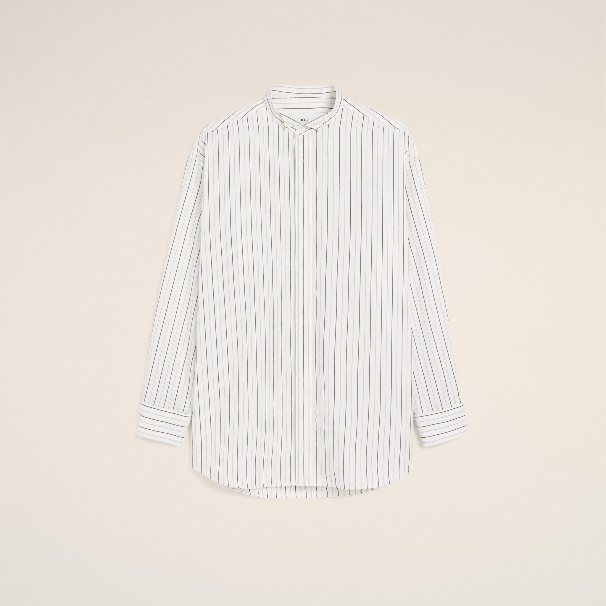 White And Blue Cotton Wingtip Collar Oversized Shirt