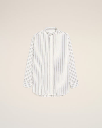 White And Blue Cotton Wingtip Collar Oversized Shirt