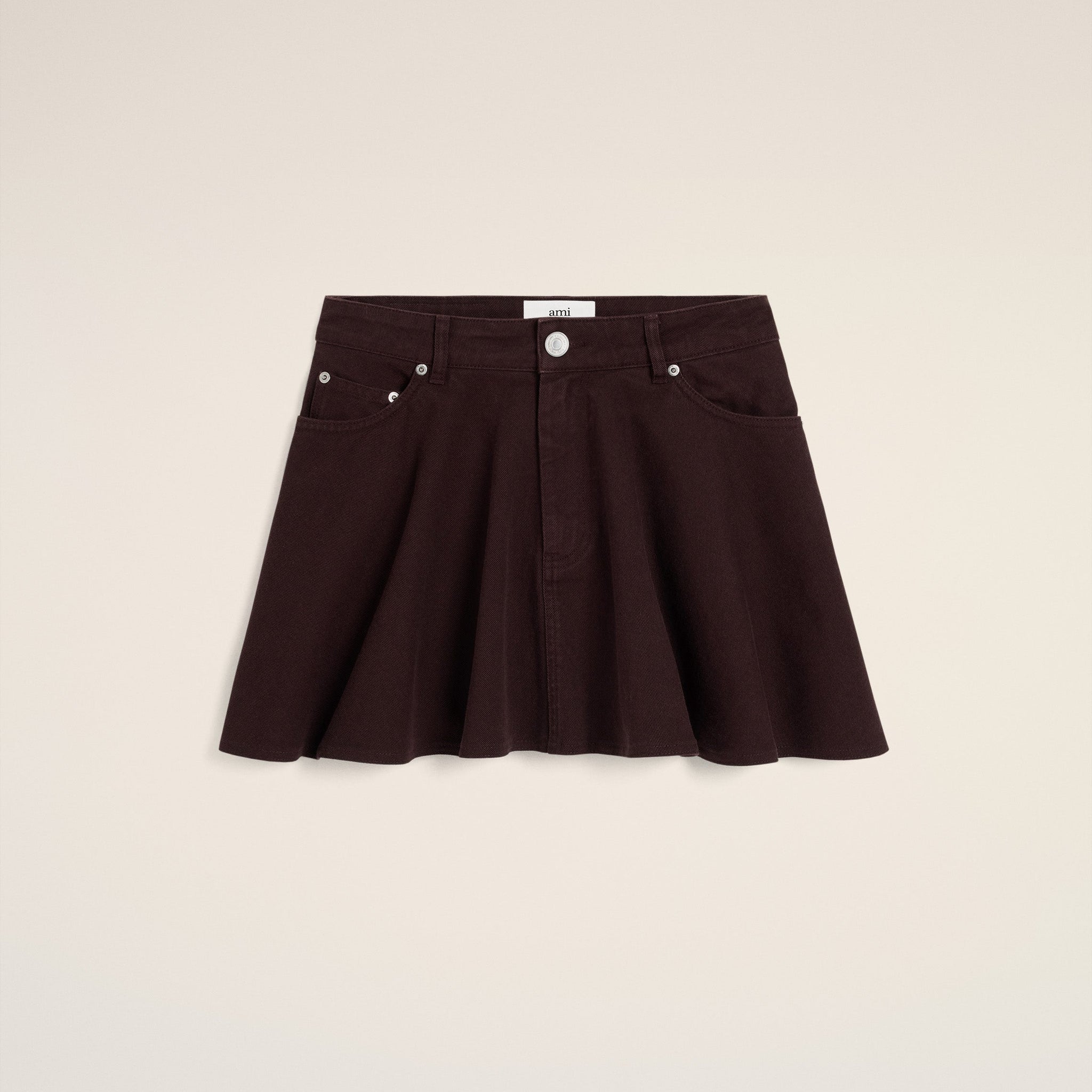 Burgundy Cotton Mini Skirt With Godets