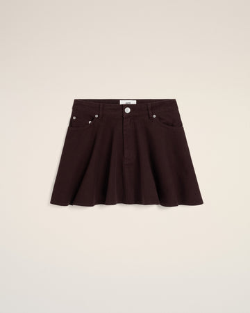 Burgundy Cotton Mini Skirt With Godets