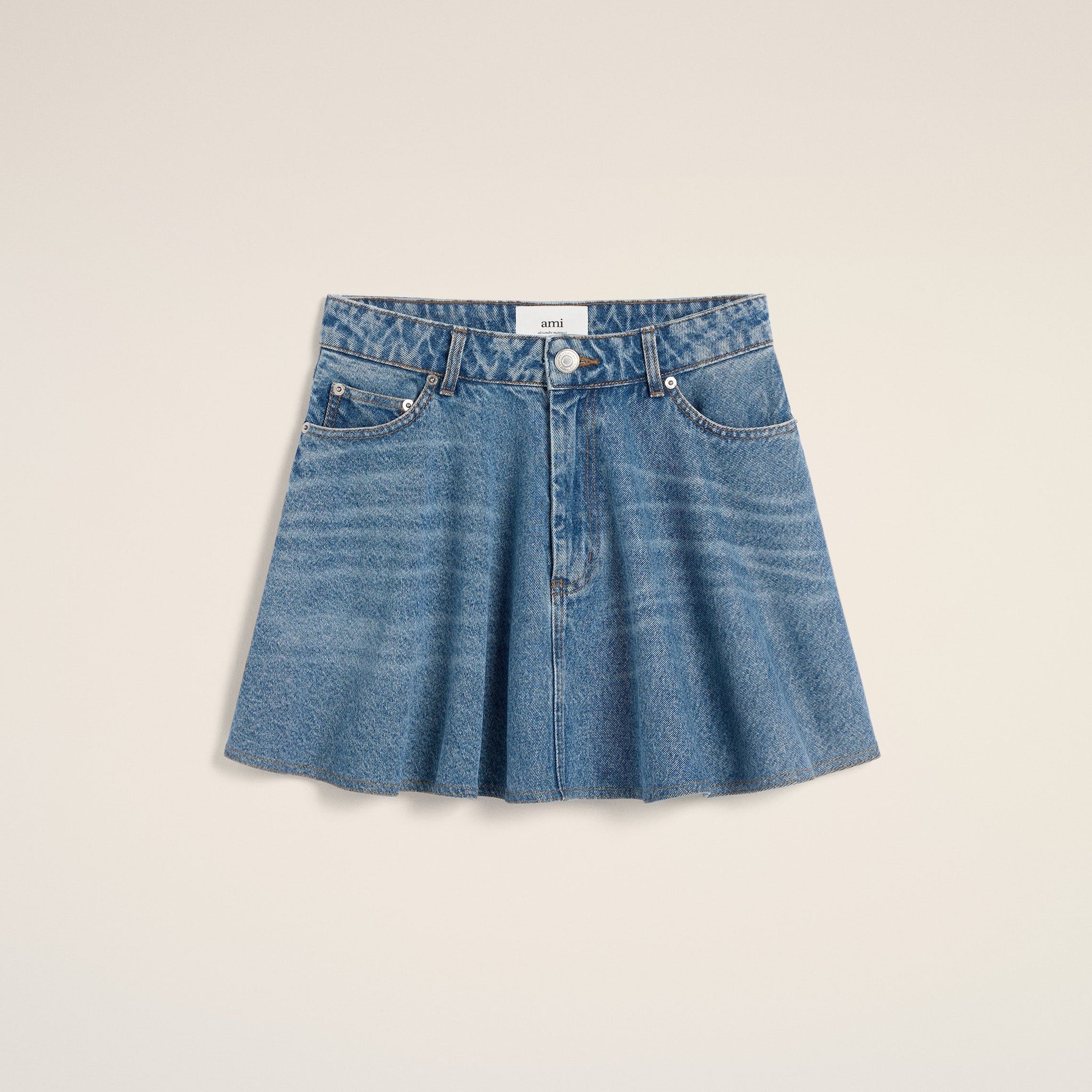 Blue Cotton Flare Mini Skirt
