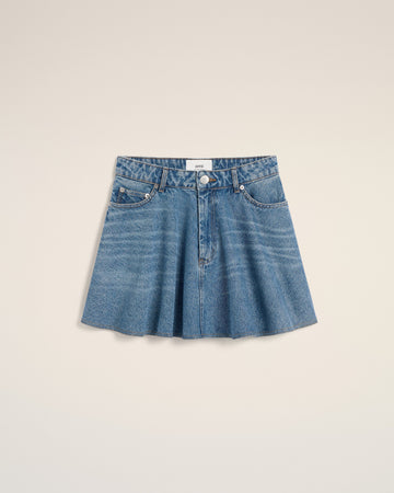 Blue Cotton Flare Mini Skirt