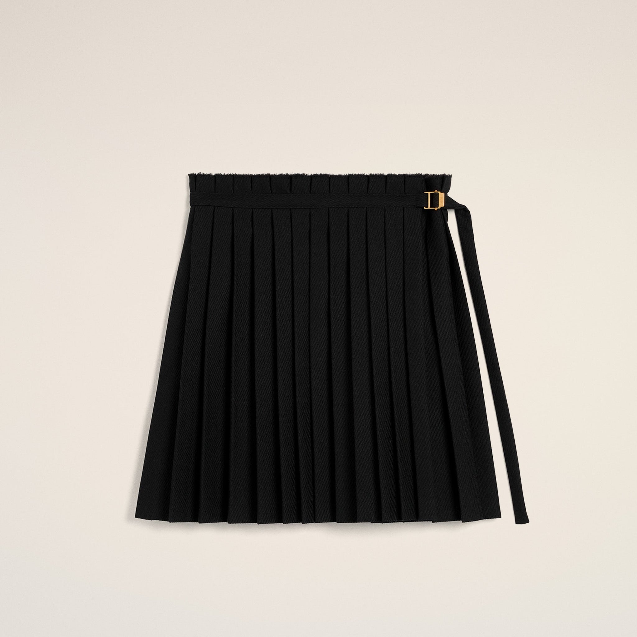 Black Wool Twill Short Pleated Skirt