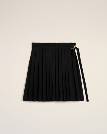 Black Wool Twill Short Pleated Skirt