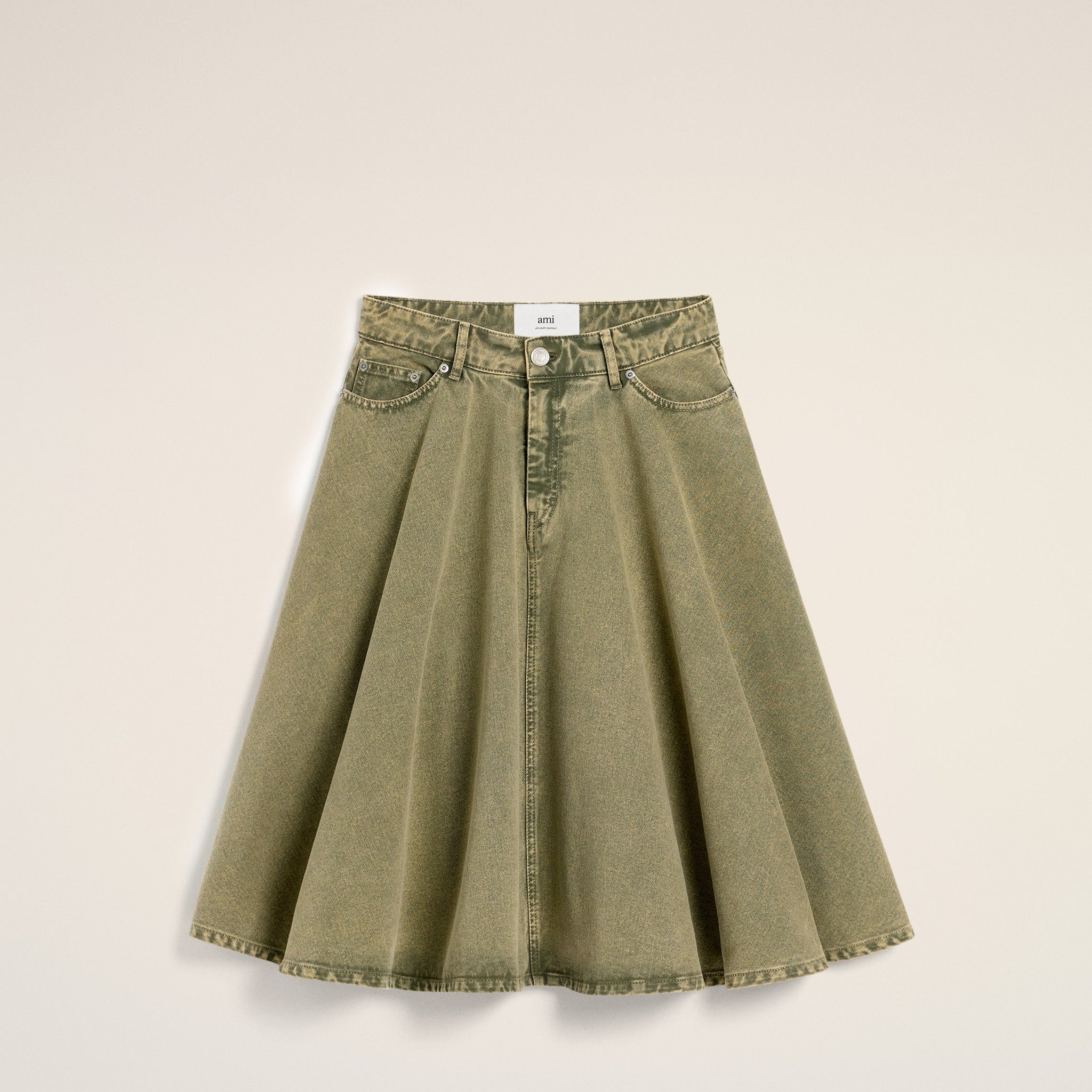 Green Cotton Midi Skirt With Godets