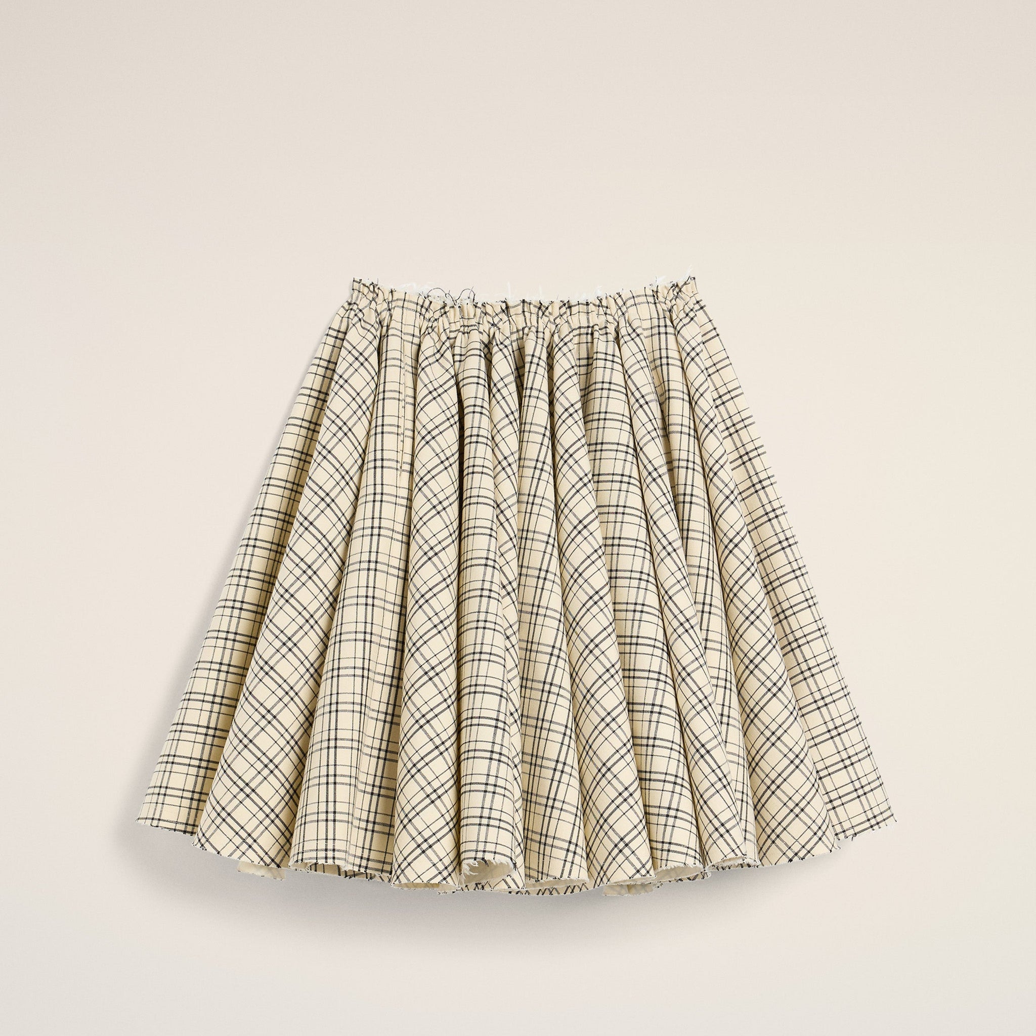 Beige Checked Wool Skirt With Godets