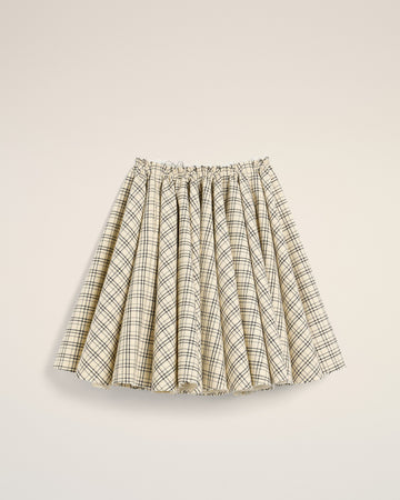 Beige Checked Wool Skirt With Godets