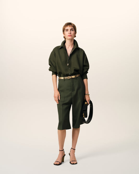 Green Wool Wide Bermuda