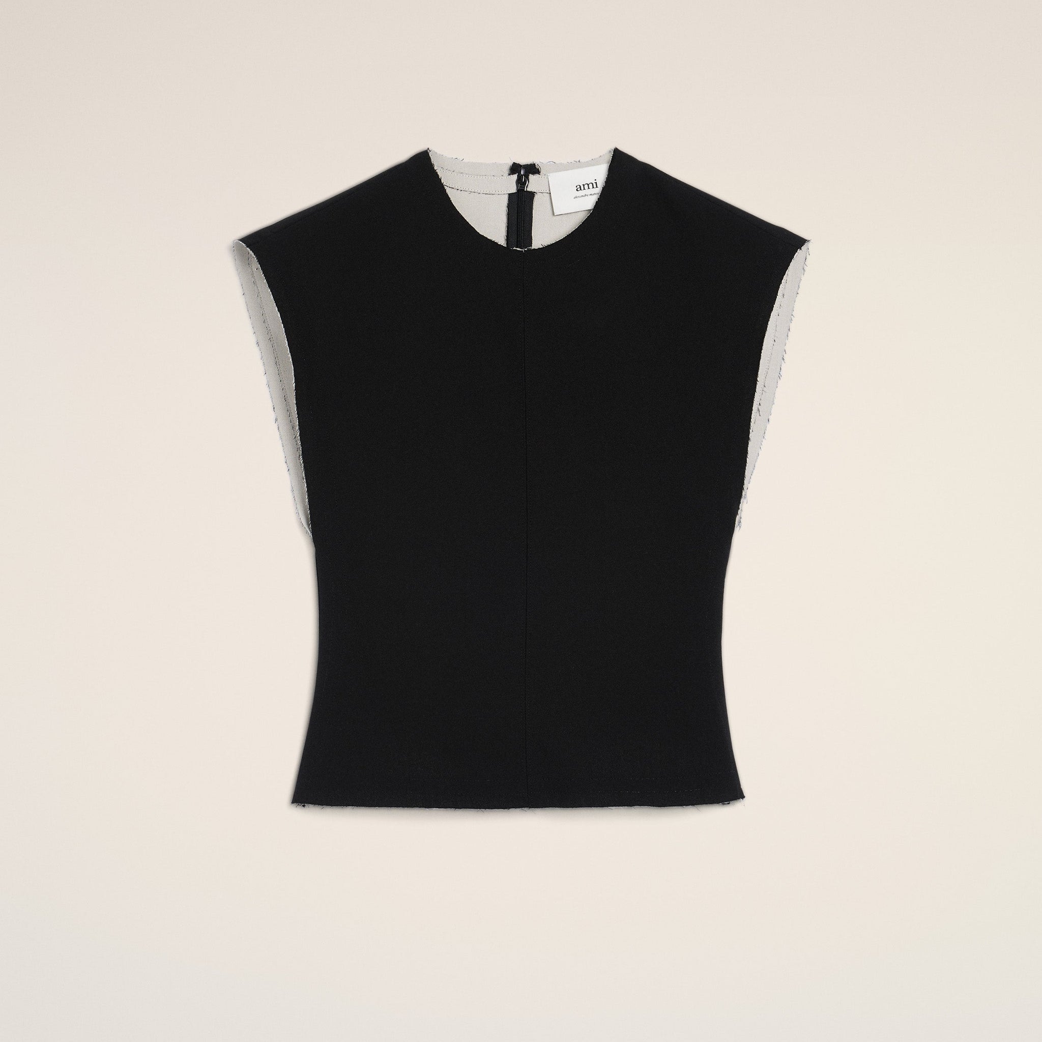 Black Wool Sleeveless Bicolor Top
