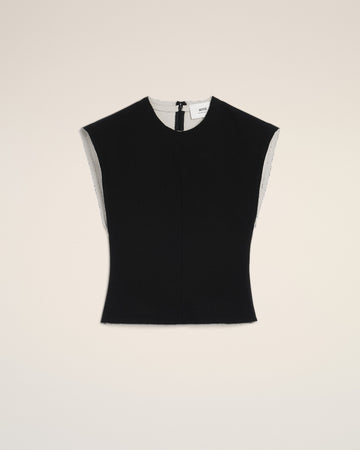 Black Wool Sleeveless Bicolor Top