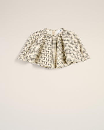 Beige Checked Wool Ruffled Top