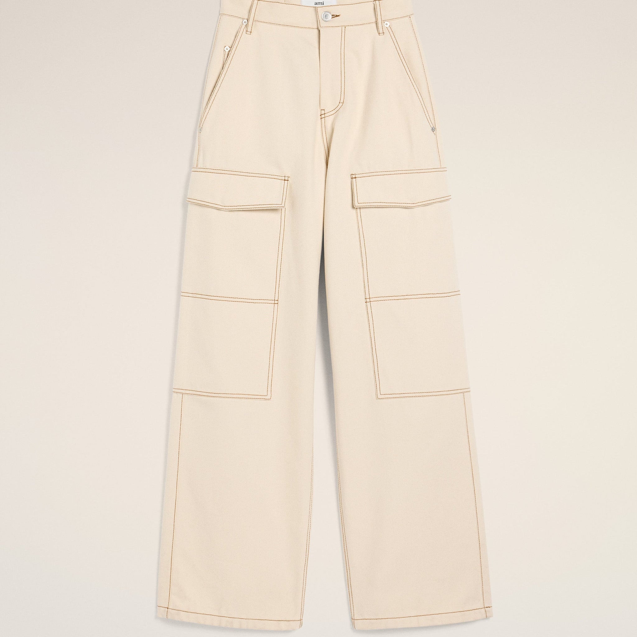 Beige Cotton Cargo Wide Fit Jeans