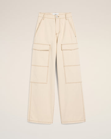 Beige Cotton Cargo Wide Fit Jeans
