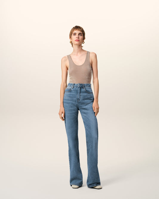Blue Cotton Flare Fit Jeans