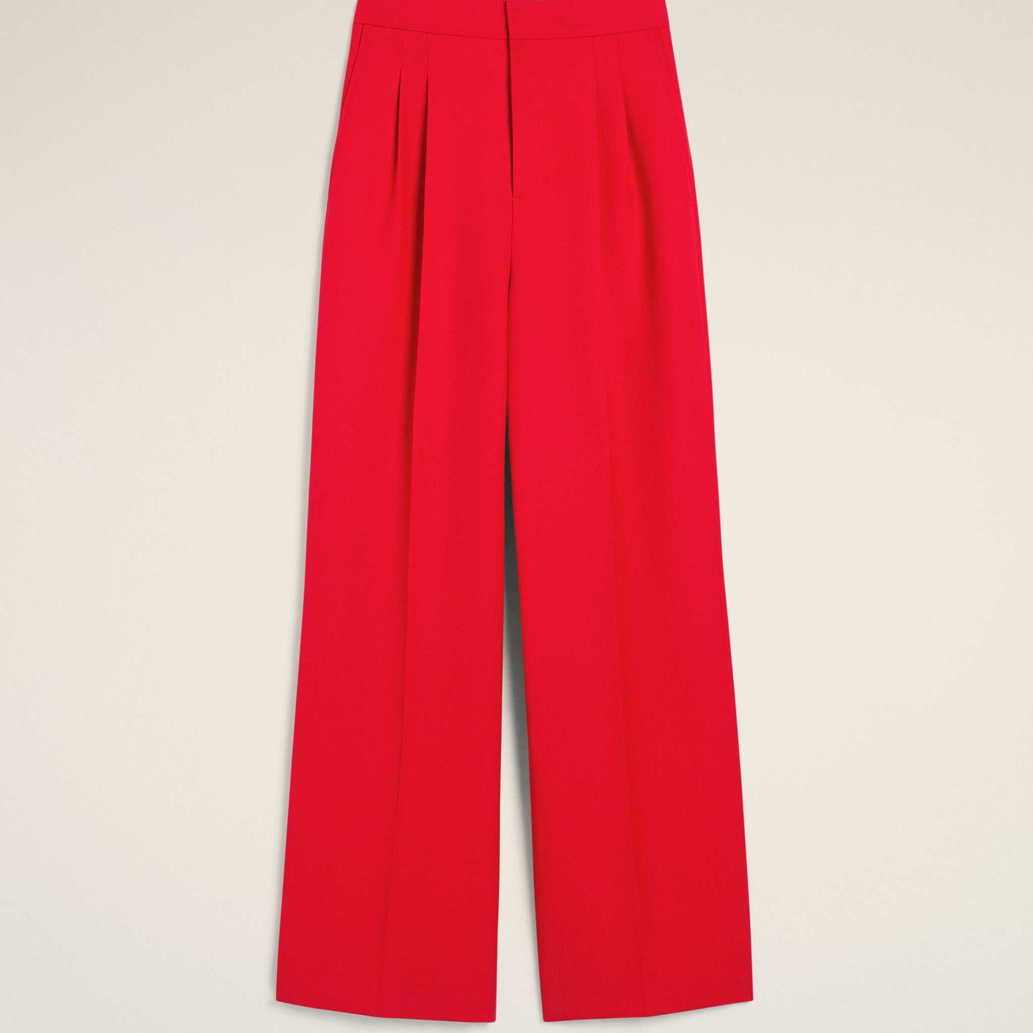 Red Wool High Waist Large Trousers