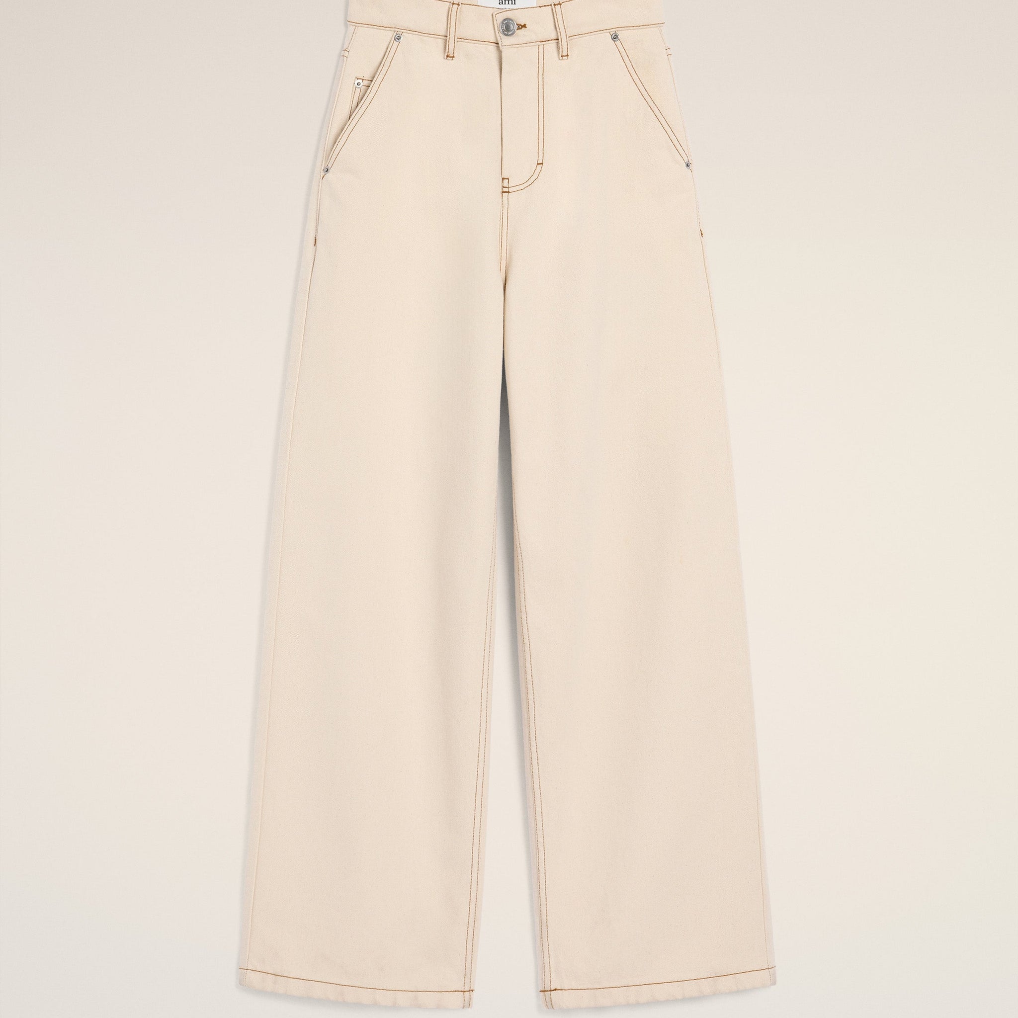 Beige Cotton Wide Fit Jeans