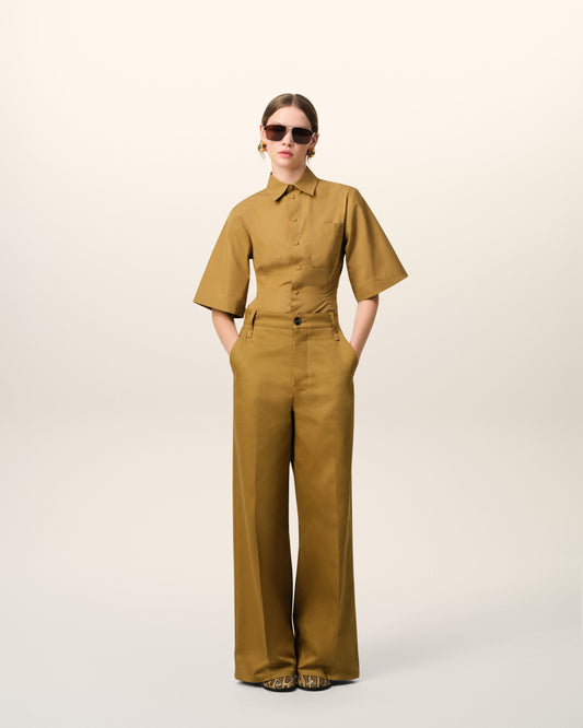 Mustard Cotton Baggy Fit Trousers
