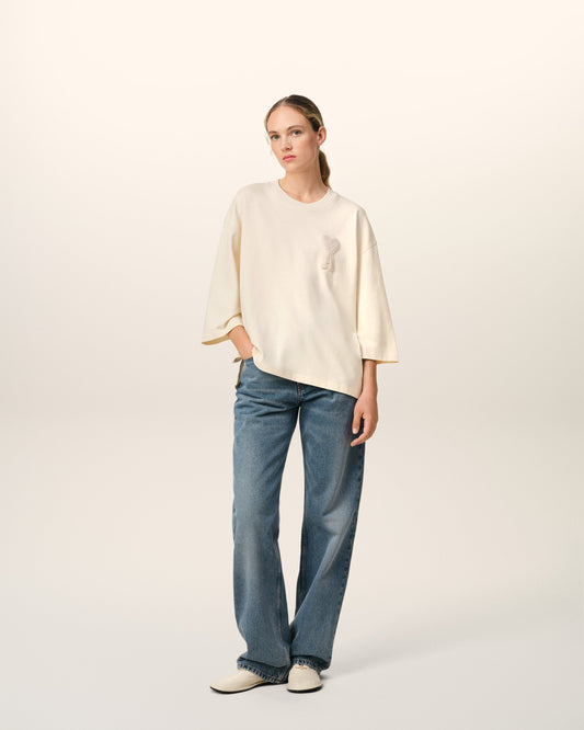 Beige Cotton Ami de Coeur Patch T-Shirt