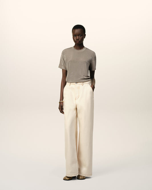 Beige Shiny Jersey Short Sleeve T-Shirt