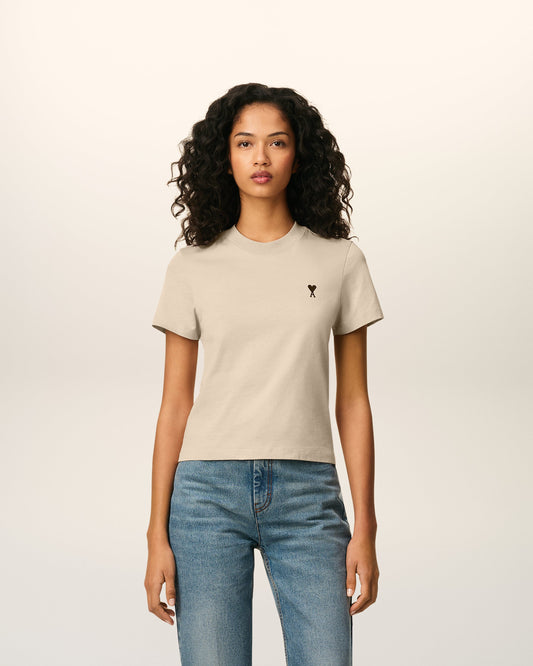 Beige Cotton Cropped Ami De Coeur T-shirt