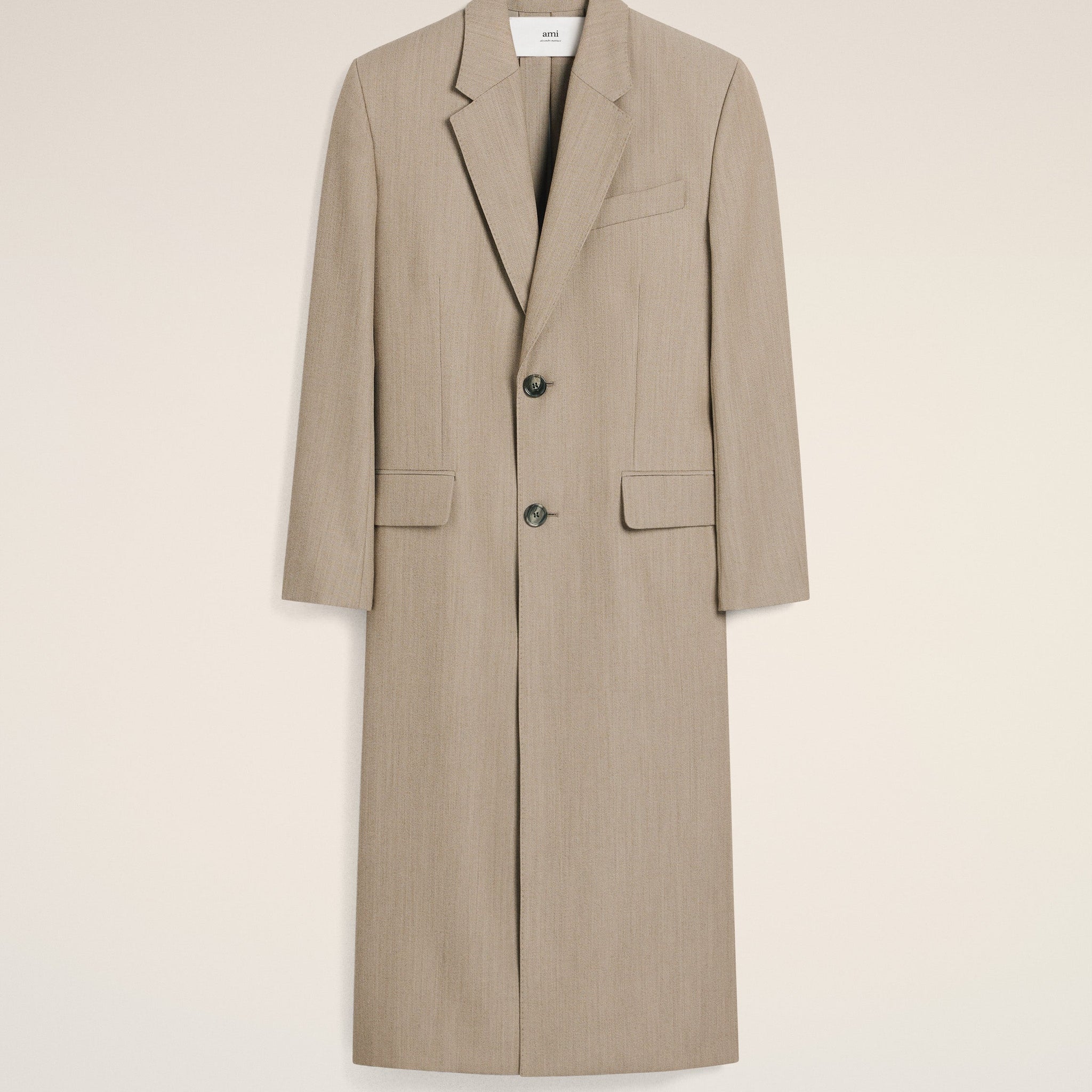 Beige Wool Back Slit Long Coat