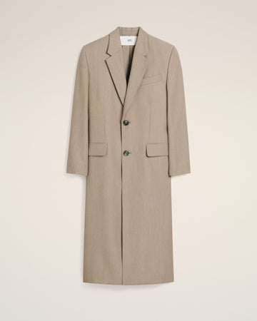 Beige Wool Back Slit Long Coat