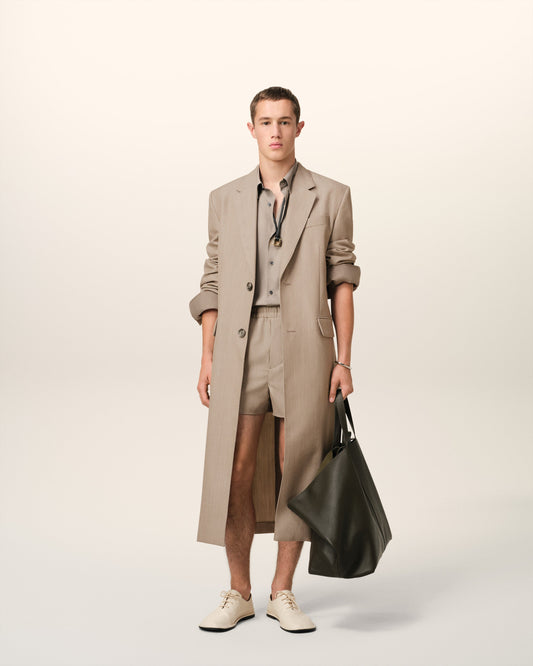 Beige Wool Back Slit Long Coat