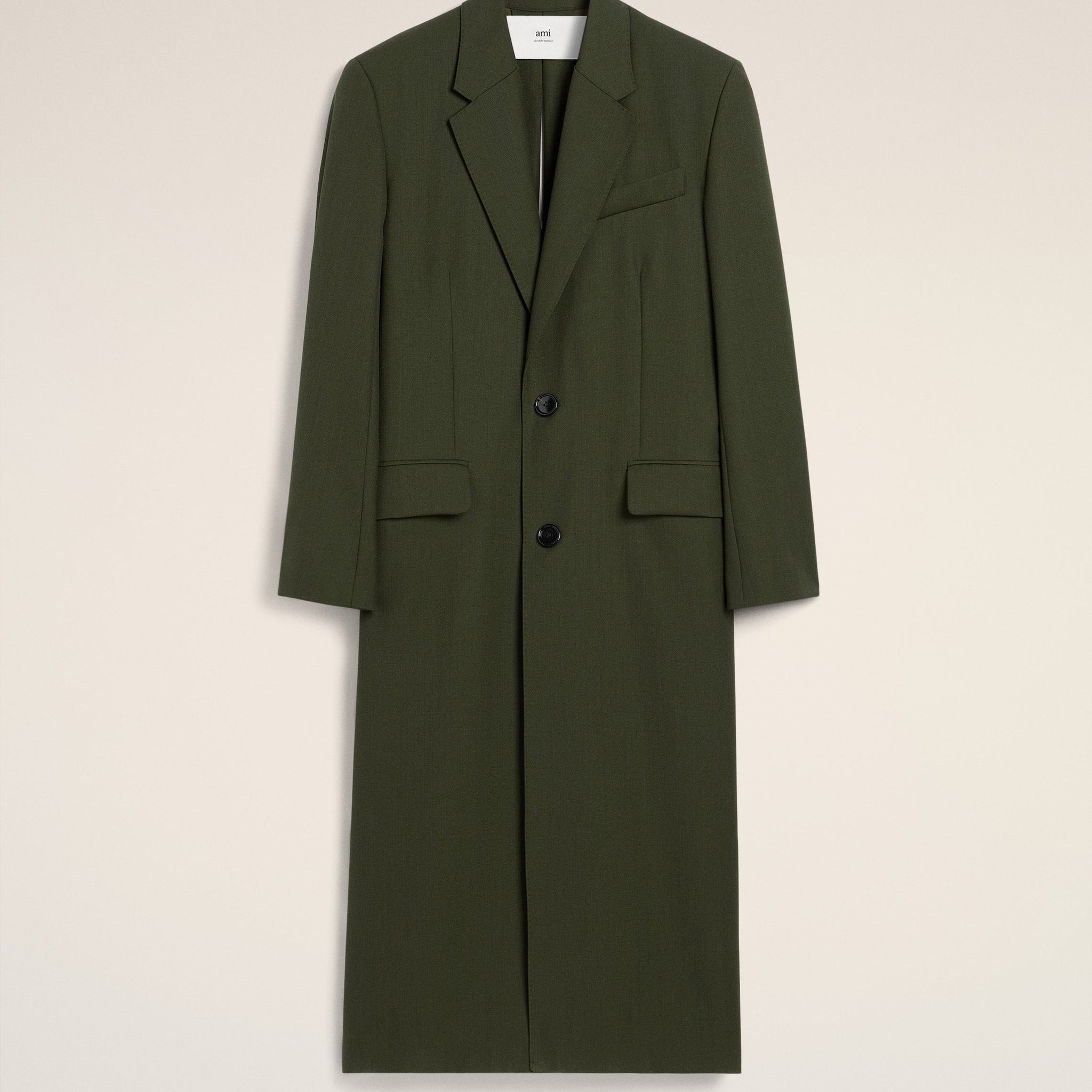 Green Wool Back Slit Long Coat