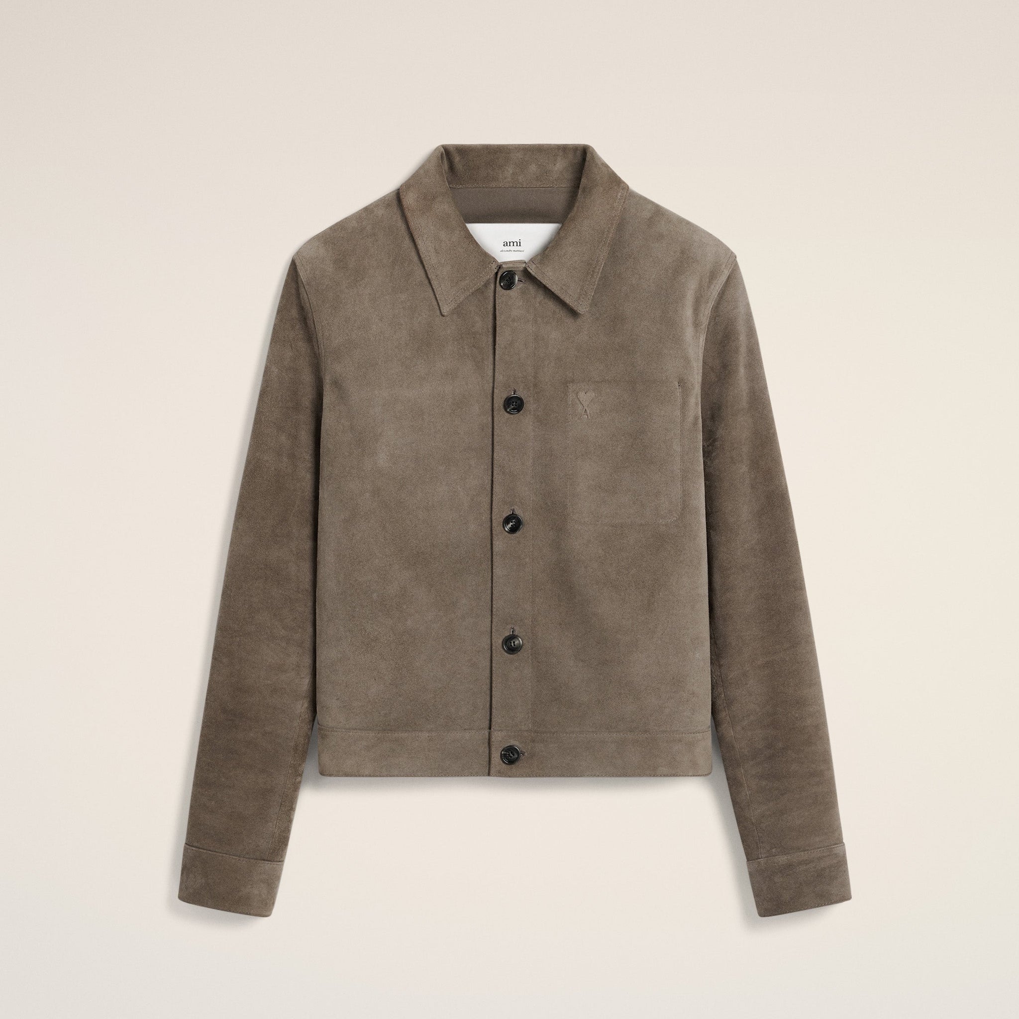 Beige Leather Buttoned Jacket