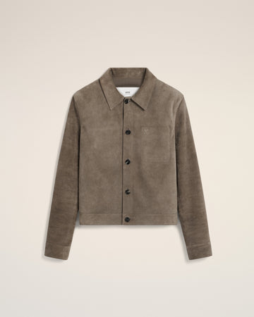 Beige Leather Buttoned Jacket