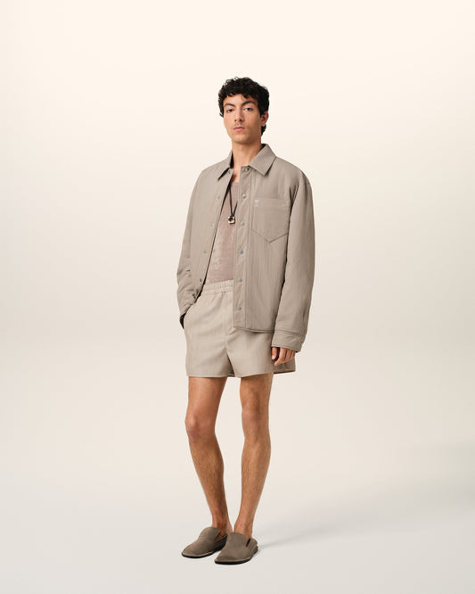Beige Canvas Padded Ami de Coeur Overshirt