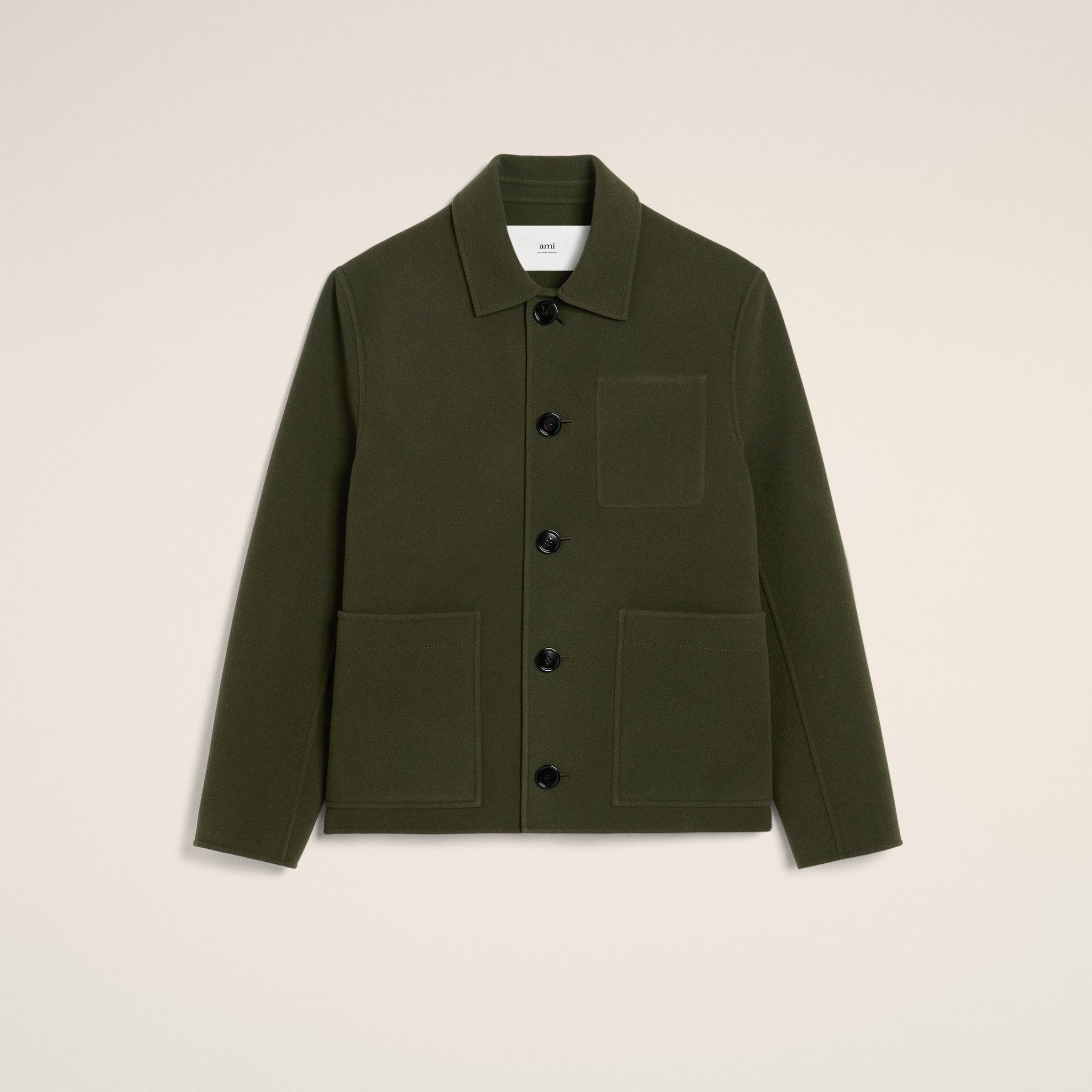 Green Wool Knit Boxy Buttoned Jacket