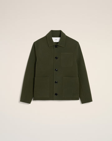 Green Wool Knit Boxy Buttoned Jacket