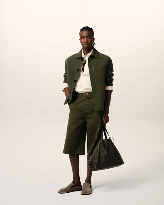 Green Wool Knit Boxy Buttoned Jacket