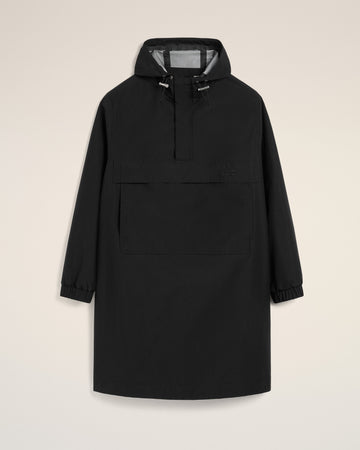 Black Water-repellent Long Hooded Windbreaker