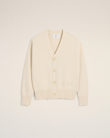 Beige Cotton Wool Ami Embroidered Cardigan