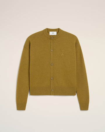 Khaki Wool Knit Ami de Coeur Crewneck Cardigan