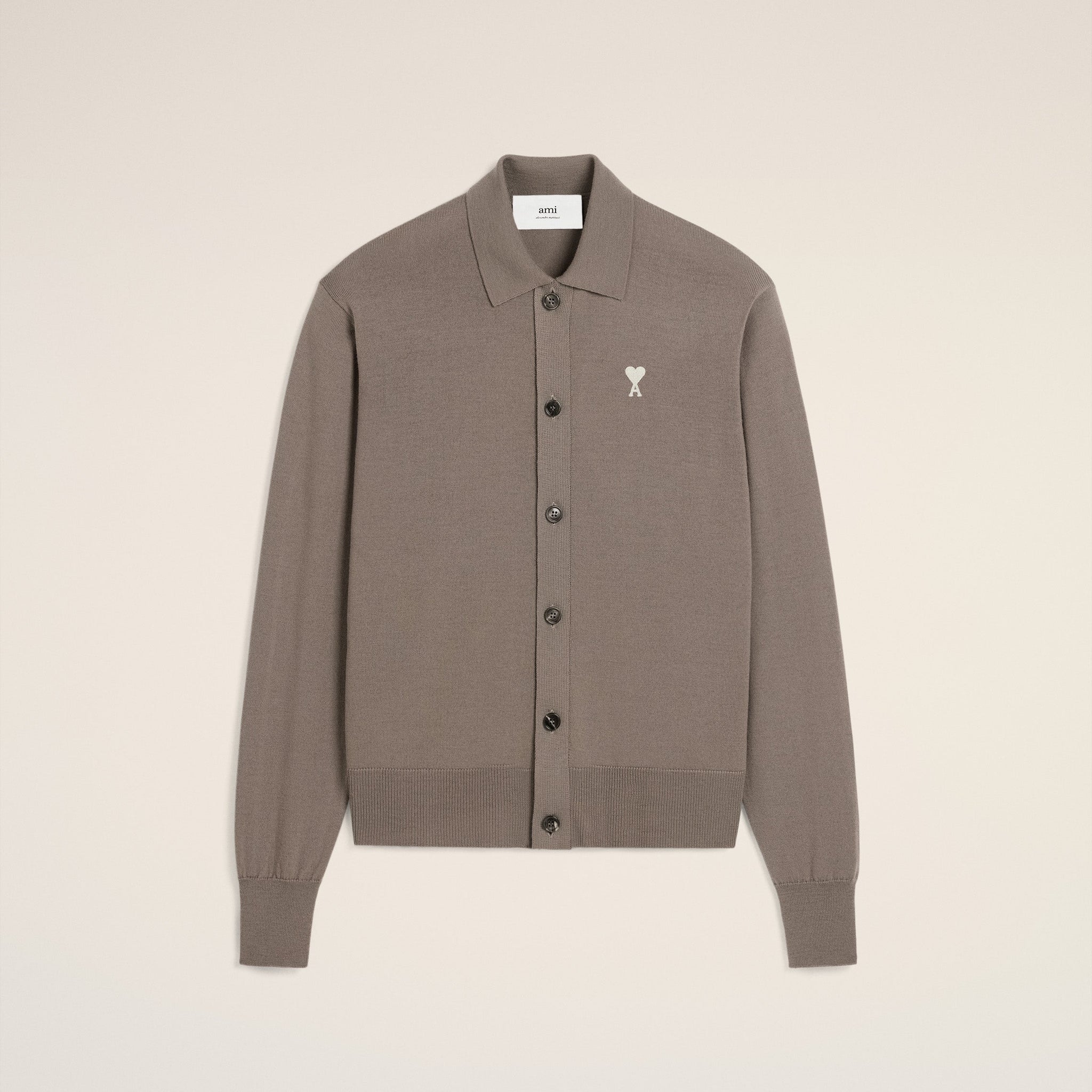 Beige Wool Ami de Coeur Shirt Collar Cardigan