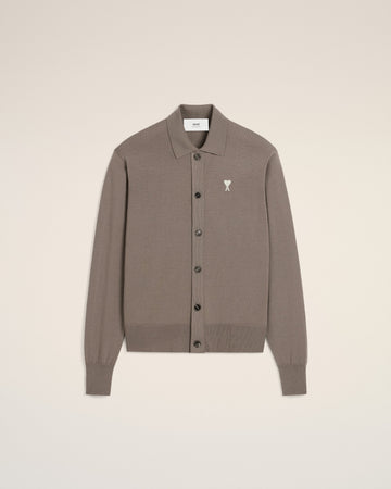 Beige Wool Ami de Coeur Shirt Collar Cardigan