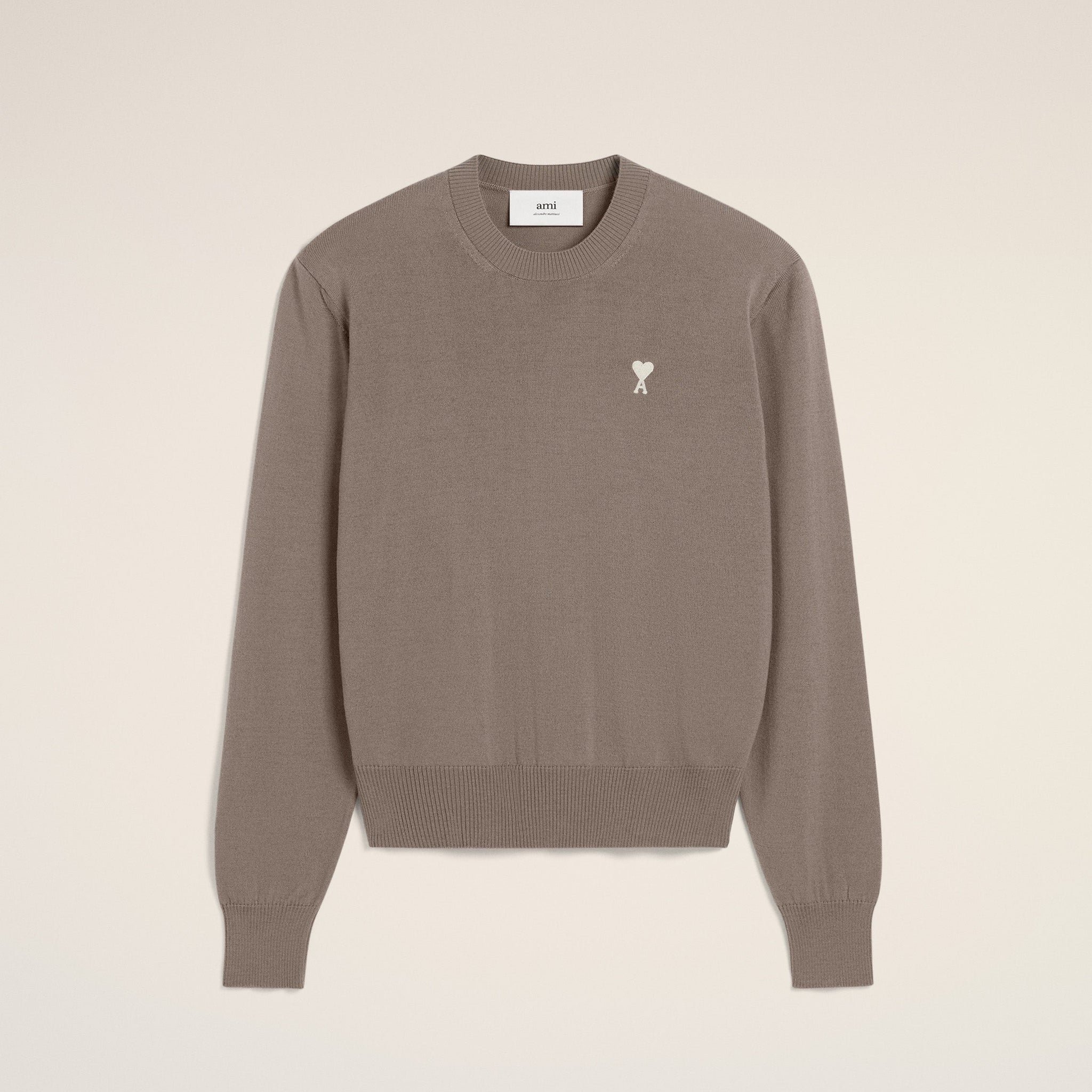 Beige Wool Ami de Coeur Crew Neck Sweater