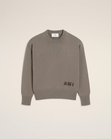 Beige Cotton Ami Embroidered Crewneck Sweater