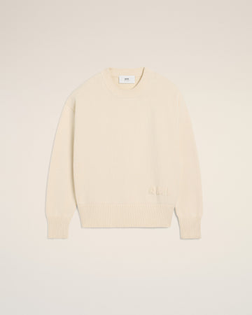 Beige Cotton Ami Embroidered Crewneck Sweater