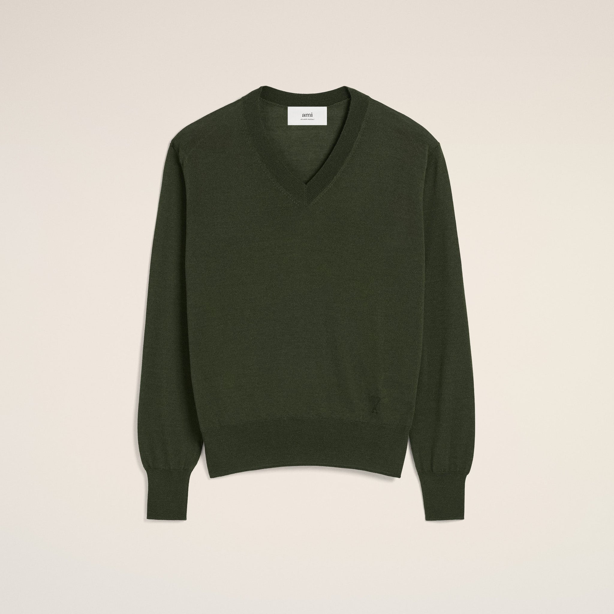 Green Wool Tonal V Neck Sweater