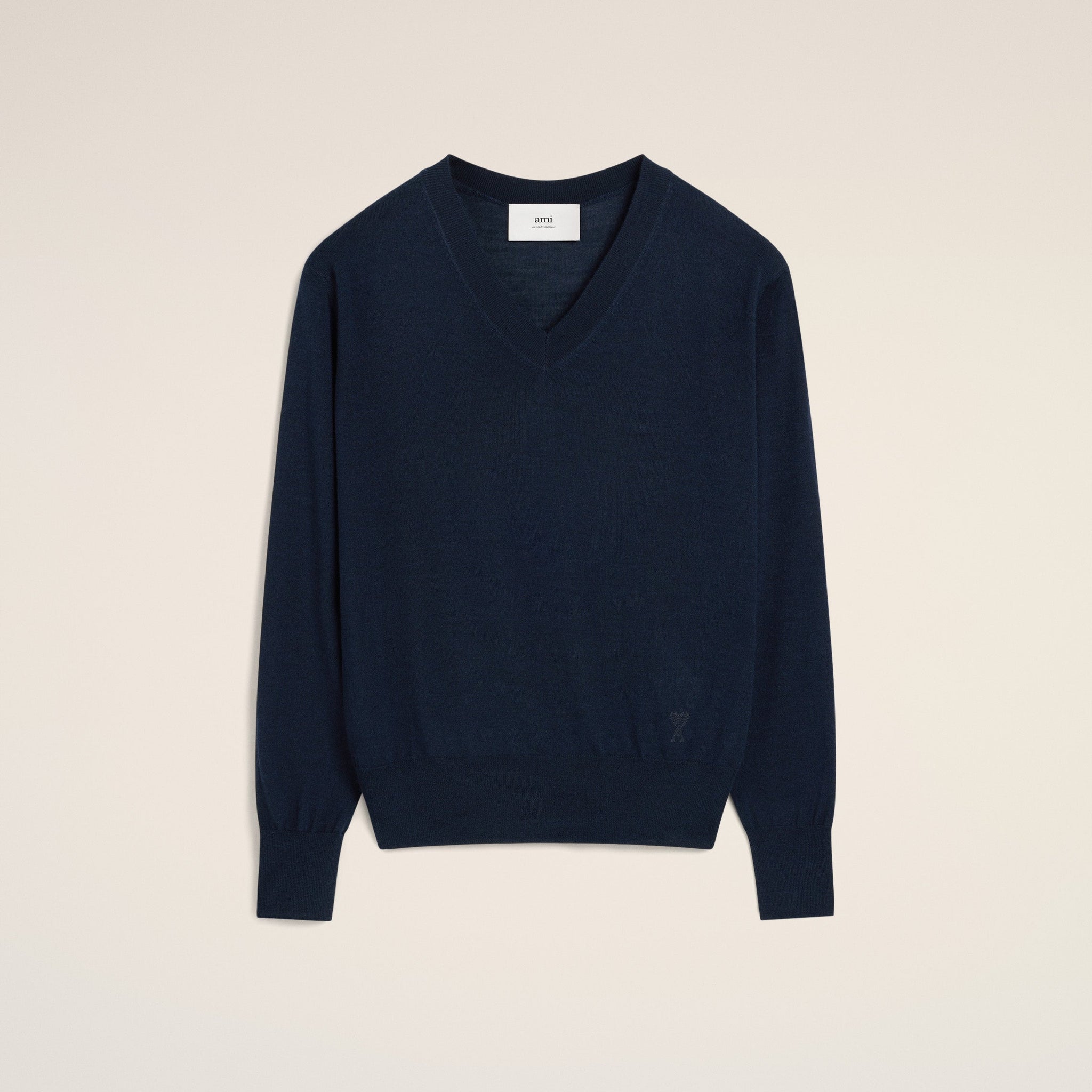 Navy Wool V Neck Sweater