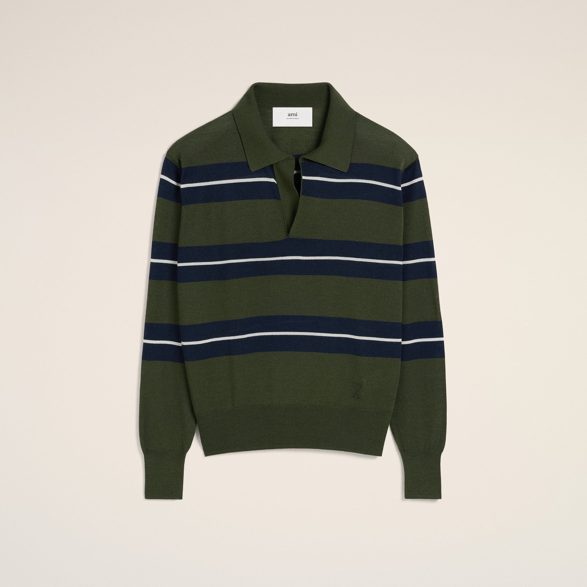 Green Wool Silk Tonal Striped Polo