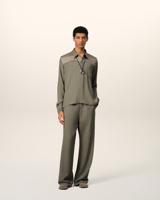 Beige Contrasted Top Long Sleeve Shirt