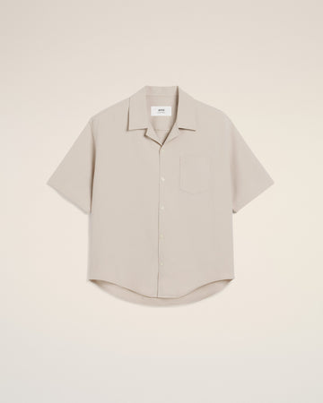 Beige Cotton Camp Collar Short Sleeves Shirt